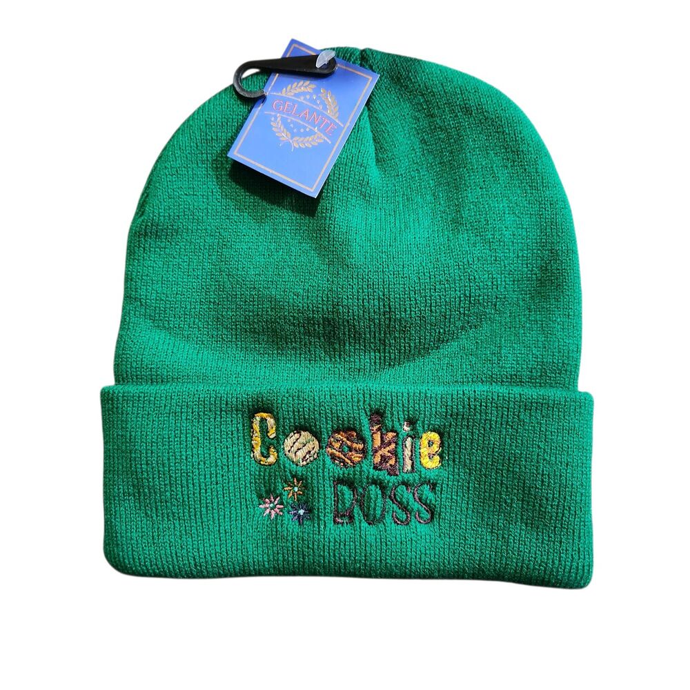 Gelante Kelly Green Knit Beanie Embroidered COOKIE BOSS Girl Scouts